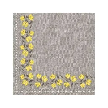 Papírový ubrousek Ubrousky Procos Yellow Flowers papírové šedé 33x33 cm 20 kusů