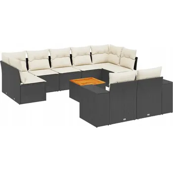 Modulární zahradní sedací souprava z PE ratanu a akáciového dřeva, černá