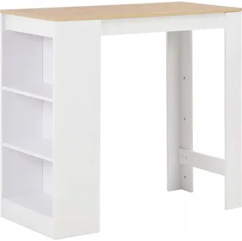 Jídelní stůl Barový stůl se 3 policemi, bílý, 110 x 50 x 103 cm, deska v přírodním provedení
