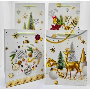 Dárková taška VÁNOČNÍ DÁRKOVÁ DÁRKOVÁ TAŠKA 18×24×8,5 CM - ZLATO-BÍLÁ, ELEGANTNÍ