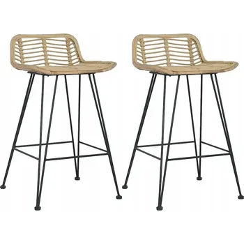 Barové židle z přírodního ratanu, kovové nohy, 46x48x78 cm, přírodní