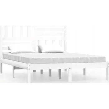 Postel Bílý dřevěný rám postele z borovice 195,5 x 146 x 100 cm pro matraci 140 x 1