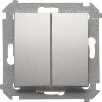 vypínač Vypínač střídavý 2 násobný, s orientačním LED podsvětlením, bez, Simon 54 DW6/2L.01/X/43, stříbrná metalizovaná