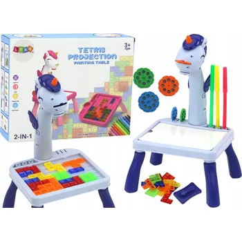 Lampička Mini Projektor Stolní Lampa Tetris 2v1 Jednorožec Modrý