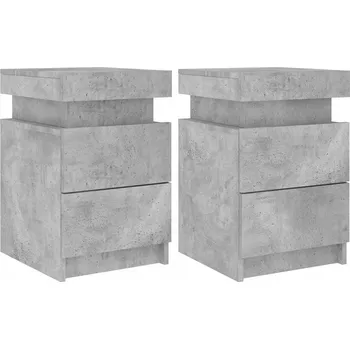 Noční stolek Noční stolky LED RGB, dřevotříska, šedá barva betonu, 35x39x55 cm