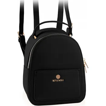 Městský batoh BETLEWSKI batoh z eko kůže, černý BPJ-02 LOGO