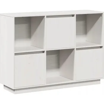 Komoda Boční skříňka z masivního borovicového dřeva, bílá, 110,5 x 35 x 80 cm