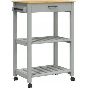 Servírovací stolek Kuchyňský vozík MONZA z borovicového dřeva, šedá a medová barva, 60x40x90 cm