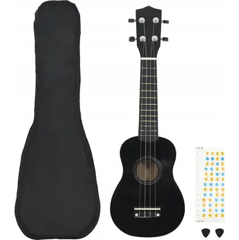 Ukulele Sopránové ukulele s pouzdrem a trsátky, černé, 53,5x17,2x5,3 cm, dřevo