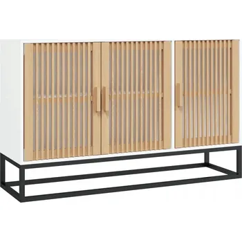 Komoda Skříňka z dřevěného materiálu s dřevěnými dvířky, bílá, 105 x 30 x 65 cm