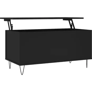 Konferenční stolek Konferenční stolek s výklopnou deskou, černý, dřevěný, 90x44,5x45 cm, kovové nohy