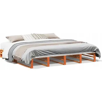 Postel Dřevěná postel z borovice, voskovaný hnědý odstín, 200 x 200 x 25,5 cm