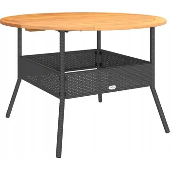 Zahradní stůl Zahradní stolek z polyratanu a akáciového dřeva, černý, 110 x 71 cm