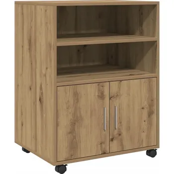 Koupelnový nábytek Mobilní Skříňka na Kolečkách s Policemi a Dvířky, Dub Artisan, 60x48x81 cm