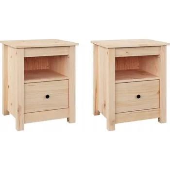 Konferenční stolek Sada 2 nočních stolků z masivního borovicového dřeva 40x35x49 cm