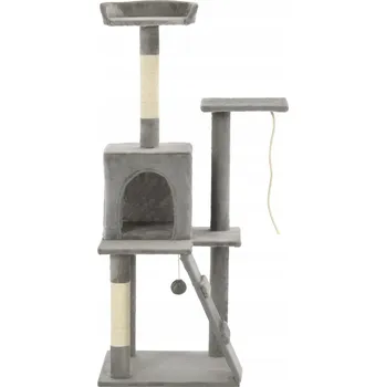 Škrabadlo pro kočky s domečkem a rampou, šedé, 120 cm, 50 x 50 cm, polyester