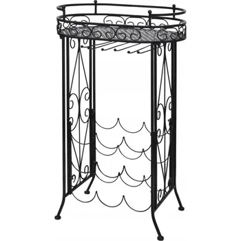 Stojan na víno Stojan na víno s deskou a věšáky na skleničky, kované železo, 46x28,5x77