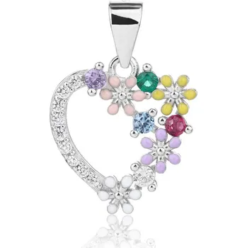 Přívěsek Stříbrný přívěsek srdíčko s květinami