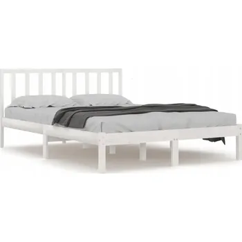 Postel Bílý dřevěný rám postele z borovicového dřeva 200 x 200 cm s čelem