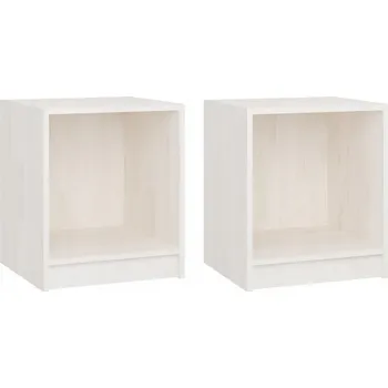 Noční stolek Noční stolek z masivního borovicového dřeva, bílý, 35,5 x 33,5 x 41,5 cm