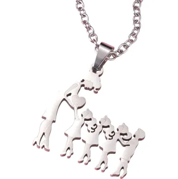 Náhrdelník Řetízek s přívěškem rodiny Maminka se třemi dcerami a synem Elegantní dámský šperk Symbol lásky Matky Originální dárek stříbrná