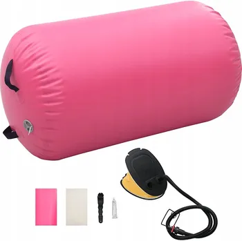 Pěnový válec Nafukovací válec na cvičení PVC růžový 100 x 60 cm s nožní pumpou