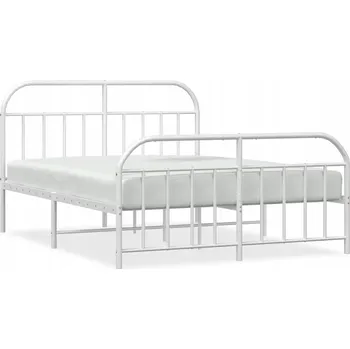 Postel Bílý kovový rám postele 219 x 187 x 100 cm s čelem a nožní deskou
