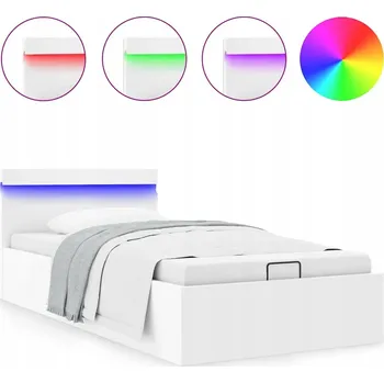 Postel Bílá postel čalouněná ekokůží s podnožkou 90 x 200 cm s úložným prostorem