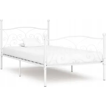 Postel Elegantní kovový Rám Postele s lamelovým roštem, bílý, 211x99x105 cm