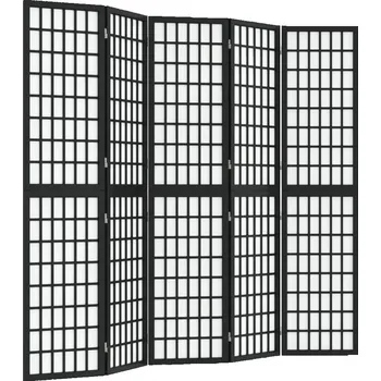 Paraván Skládací paraván shoji z masivního jedlového dřeva, černý, 200 x 170 cm