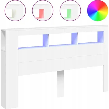 Čelo LED RGB s úložným prostorem, Materiál na bázi dřeva, Bílá, 160x18,5x