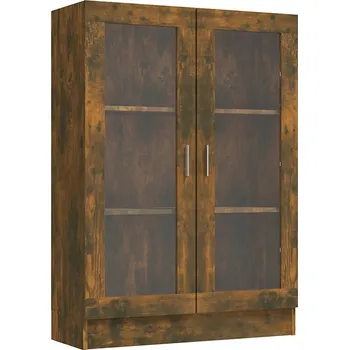 Komoda Skříňka vitrína se 2 skleněnými dvířky, kouřový dub, 82,5x30,5x115 cm