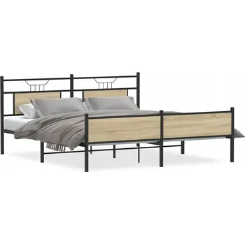 Postel Rám postele ocelový s čelem dub sonoma 207 x 167 x 91,5 cm