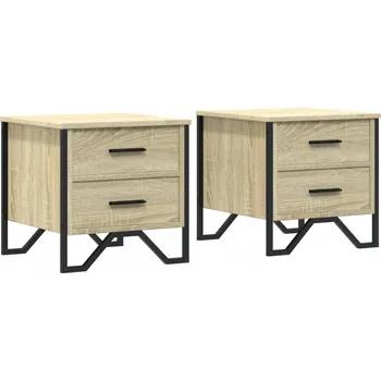 Noční stolek Noční stolek se dvěma zásuvkami, dub sonoma, 40x41x40 cm, kovové nohy