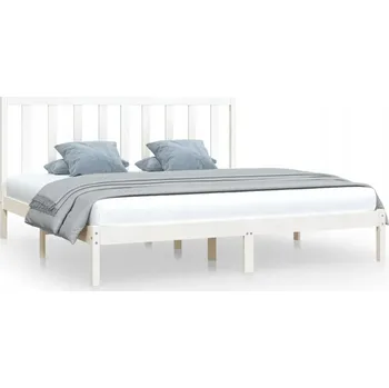 Postel Rám postele 200x200 cm z borovicového dřeva, bílý, rozměry: 205,5x205,5x100 cm