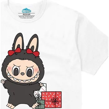 Pánské tričko Pánské tričko Černý Vánoční Labubu mezi Dárky (Velikost: 5XL, Barva: Bílá)