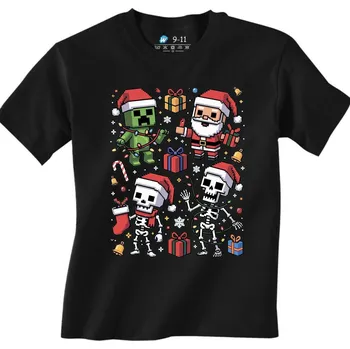 Chlapecké tričko Dětské tričko Vánoční Minecraft Santa a Creeper (Velikost: 7-8, Barva: Černá)