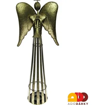 Svícen Plechový svícen anděl ve zlaté barvě s trubkou 80 cm (Socha plechového anděla na svíci)