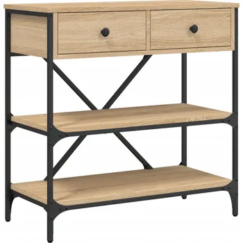 Konferenční stolek Konzolový stolek se zásuvkami a policemi, dub sonoma, 75x34,5x75 cm