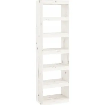Knihovna Regál z masivního borovicového dřeva, 6 přihrádek, bílý, 60x30x199,5 cm
