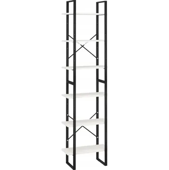 Knihovna Univerzální regál z masivního borovicového dřeva a kovu, bílý, 60x30x210 cm