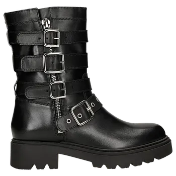 Dámské polobotky Černé Kožené Motorářské Boty Se Čtyřmi Přezkami Wojas 5531351 37
