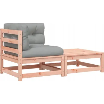 Pohovka Dřevěná rohová pohovka s polštáři a podnožkou, šedá, 140x70x67 cm