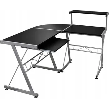 Psací stůl Rohový psací stůl L s policí, výsuvná police na klávesnici, černý, 132x112x99 cm