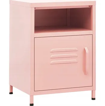 Noční stolek Růžový noční stolek z oceli s vyrovnávacími nožičkami, 35x35x51 cm