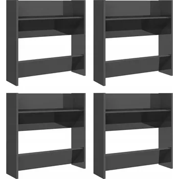 Nástěnná botník se 2 Výklopnými Policemi, Šedý Lesk, 60x18x60 cm