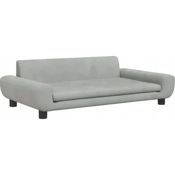 Pohovka Pohovka pro psa ze sametu a masivního borovicového dřeva, světle šedá, 100x54x33 cm