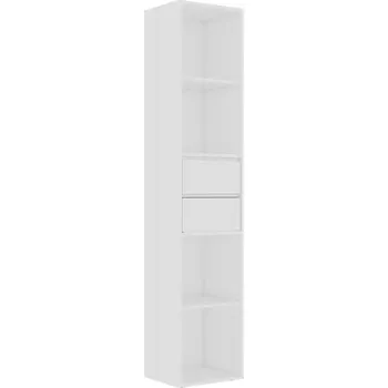 regál Minimalistický bílý regál se 4 policemi a 2 zásuvkami 36x30x171 cm