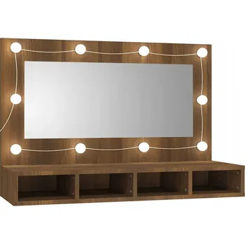 Toaletní stolek Toaletní stolek se se zrcadlem a LED osvětlením, hnědý dub, 90x31,5x62 cm