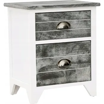 Noční stolek Dřevěný noční stolek se 2 zásuvkami, bílo-šedý, 38x28x45 cm